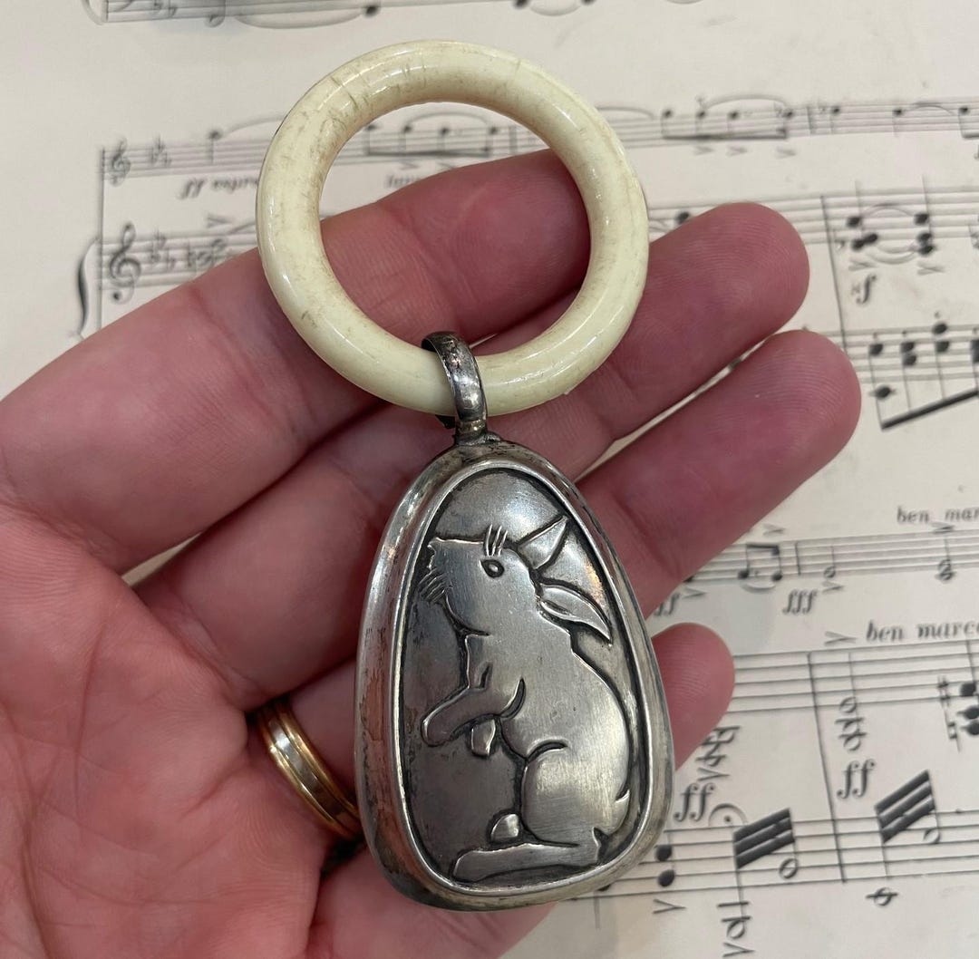 Rare Antique French Art Nouveau Sterling Silver Baby Rattle Teething ...