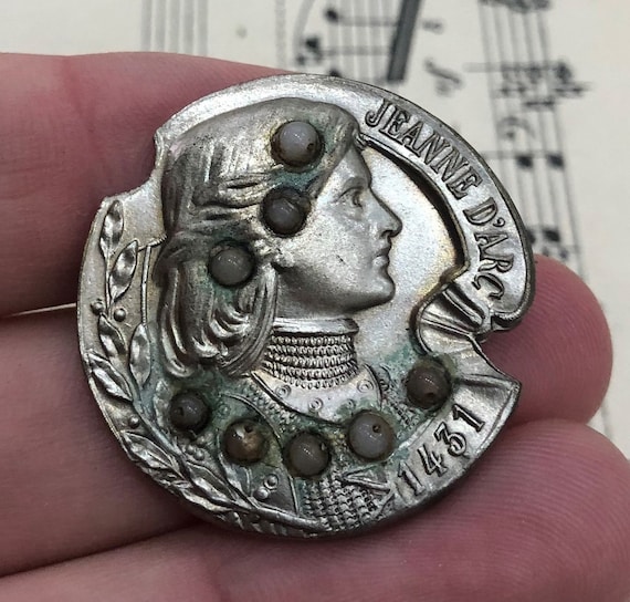 Antique French Art Nouveau Joan of Arc Pin / Broo… - image 1