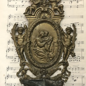 Rare Large Antique French Bronze Angel Jesus Virgin Mary Holy Water Font c1880