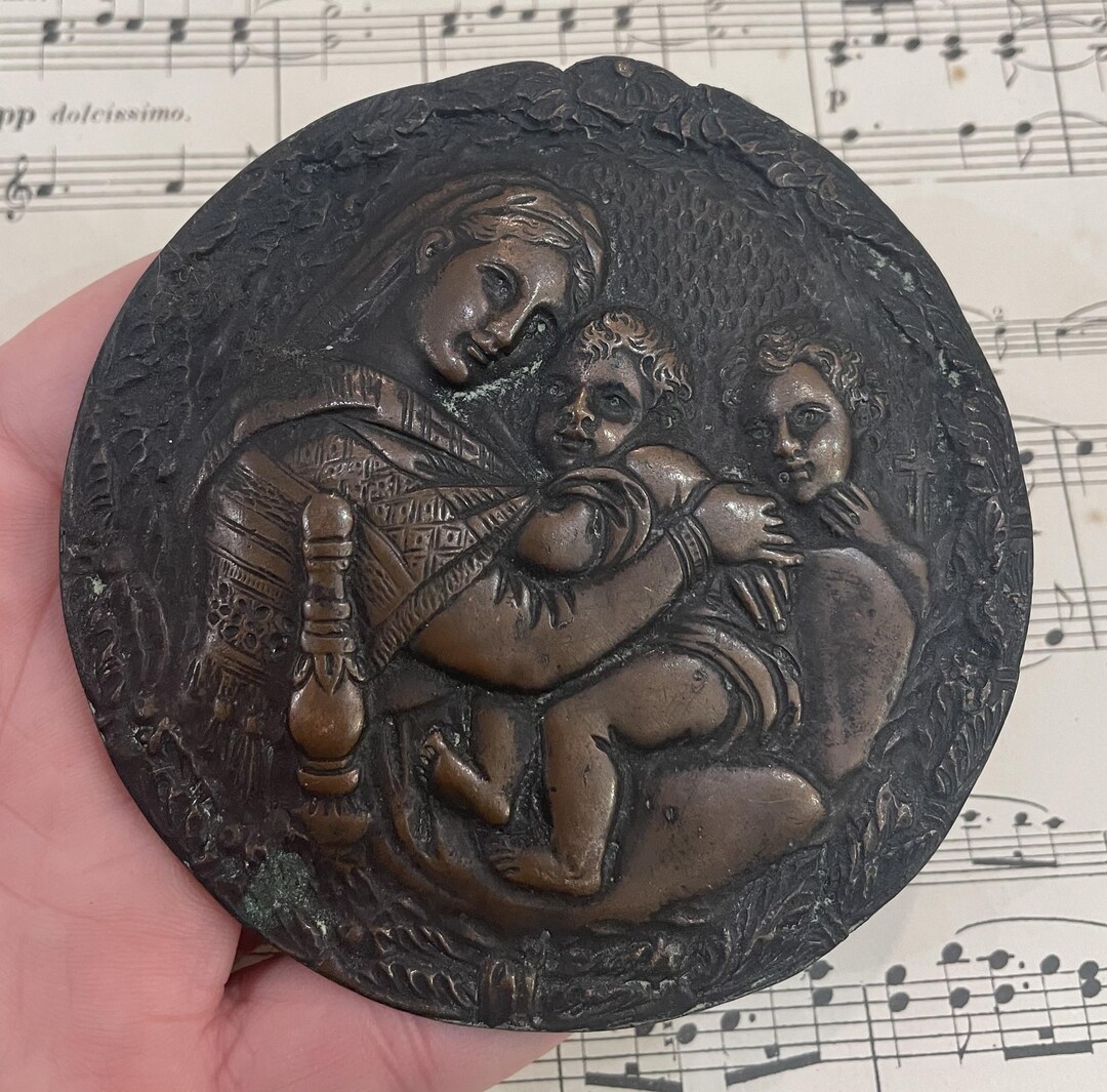 Large Antique French Bronze Virgin Mary Icon Plaque Medal C1900 - Etsy