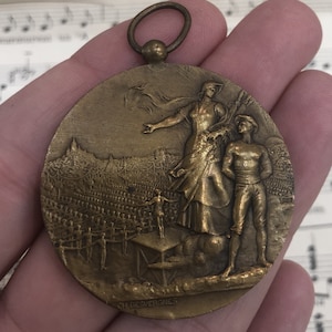 Rare Large Antique French Bronze Medal Gymnastics c1926