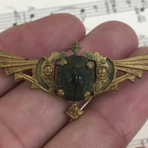 Rare Antique English Art Nouveau Real Scarab Brooch Pin c1900