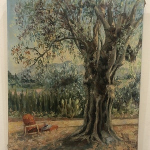 Vintage French Oil on Canvas Landscape Olive Tree Signed Andree Anne KEMPF c1975