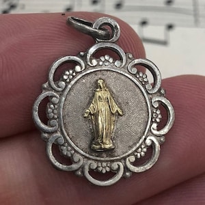 Antique French Art Nouveau Sterling Silver First Communion Medal Miraculous Madonna c1919