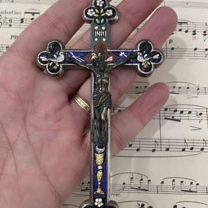 Antique Italian Micro Mosaic Micromosaic Cross Crucifix Bird Chalice Jubilee c1887