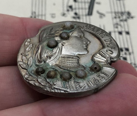 Antique French Art Nouveau Joan of Arc Pin / Broo… - image 2