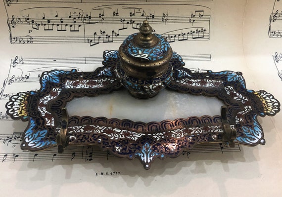 希少なアンティーク フランス製 シャンプルーヴ エナメル ブロンズ