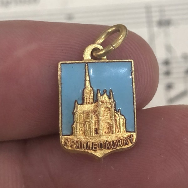 Antique French Enameled Saint Anne d'Auray Basilica Pendant Medal c1930