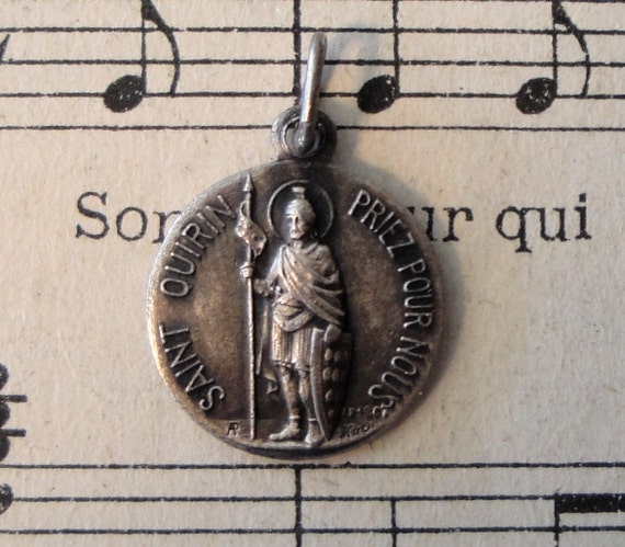 Antique French Religious Medal St. Quirin Patron … - image 1