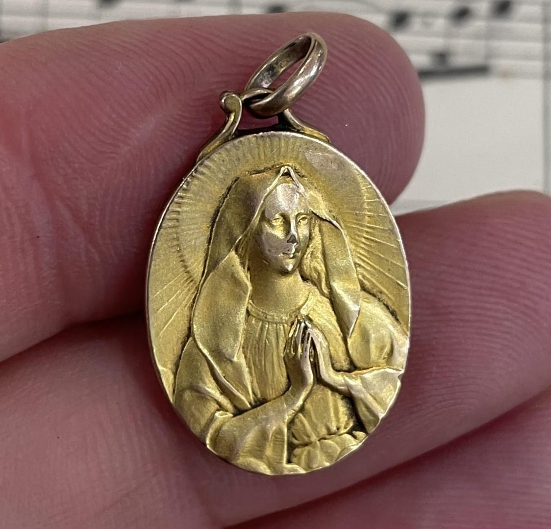 Antique French Art Nouveau Gold-filled Virgin Mary Religious Medal ...