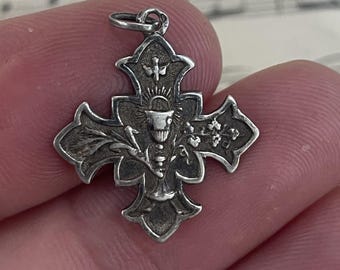 Très grande Croix de Jésus du Christ, Pendentif - 13 g Argent Massif, Foi, Cadeau Religieux, bijoux crucifix art nouveau Français - France
