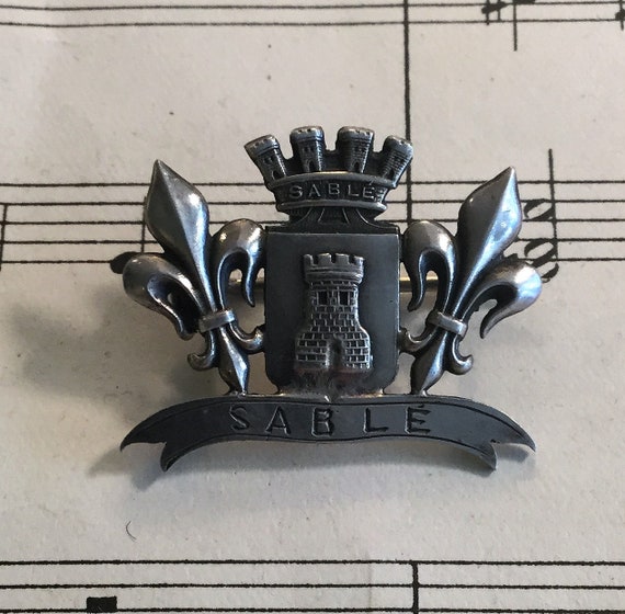 Ancien Broche Argent Français Fleur De Lys - Pointe STERLING - Qualité Fine - Environ 4,8x2,6cm
