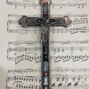 Large Antique Italian Micro Mosaic Micromosaic Cross Crucifix Bird c1900
