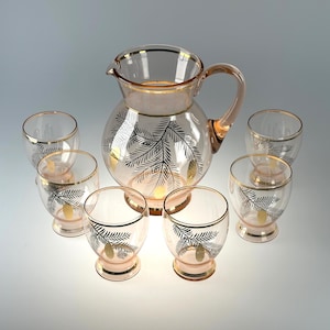 Pink Glass Drinking Set with 6 Glasses - Unknown Maker - ca. 1950s to 60s