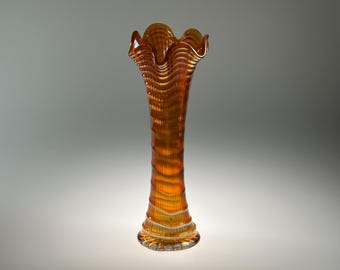 Antique Carnival Glass 9.5&quot; Vase - Imperial Glass Company &#39;Ripple&#39; - ca.  1910s to 20s