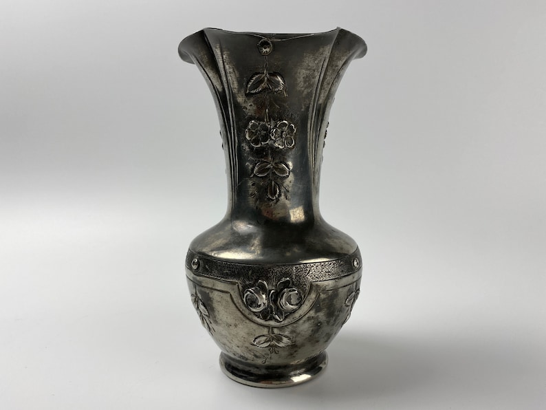 Antique French Art Nouveau Pewter Vase Émile Petizon Ca. Etsy