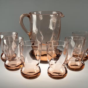 Czechoslovakian Pink Drinking Set - Bohemia Glass - ca. 1950s