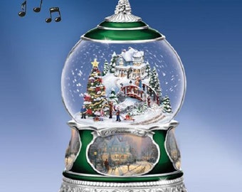 Thomas Kinkade O Christmas Tree MUSICAL Snowglobe LIGHTS UP!