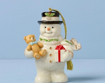 Lenox 2026 Annual SNOWMAN with Teddy Bear Christmas Ornament New 898577