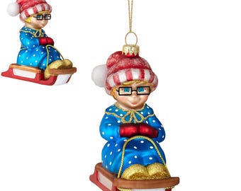 MRS. BEASLEY Winter Fun Glass Heirloom Christmas ORNAMENT Ashton Drake New