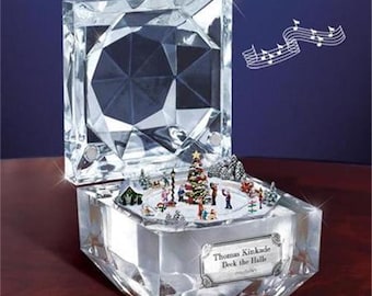 THOMAS KINKADE Deck The Halls Crystal Animated Music Box
