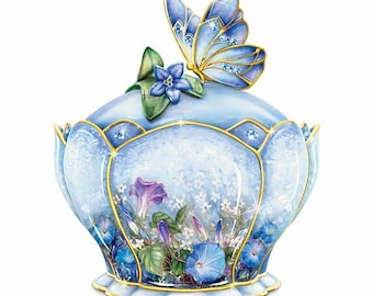 LENA LIU Whispering Wings Porcelain Jeweled Music Box with Butterfly Handle New