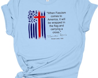 Camiseta "Cuando el fascismo llega a Estados Unidos", camiseta con gráficos políticos progresistas, camiseta de justicia social, camiseta "El fascismo estará envuelto en una bandera"