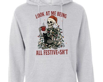 Festive Skeleton Christmas Shirt, Merry Christmas Skeleton Tee, Sweatshirt or Hoodie, Cute Holiday Skeleton Gift, Xmas Skeleton Lovers Top