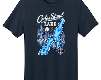 Cedar Island Lake Tee and Hoodie, Adult + Youth Sizes, Biwabik Minnesota Design