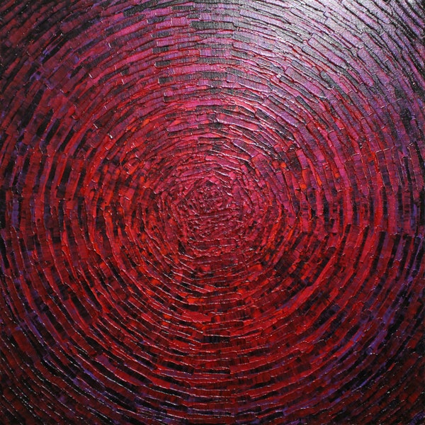 Peinture sur toile design et contemporaine 50 x 50 cm | Éclat de couleur rouge iridescent violet