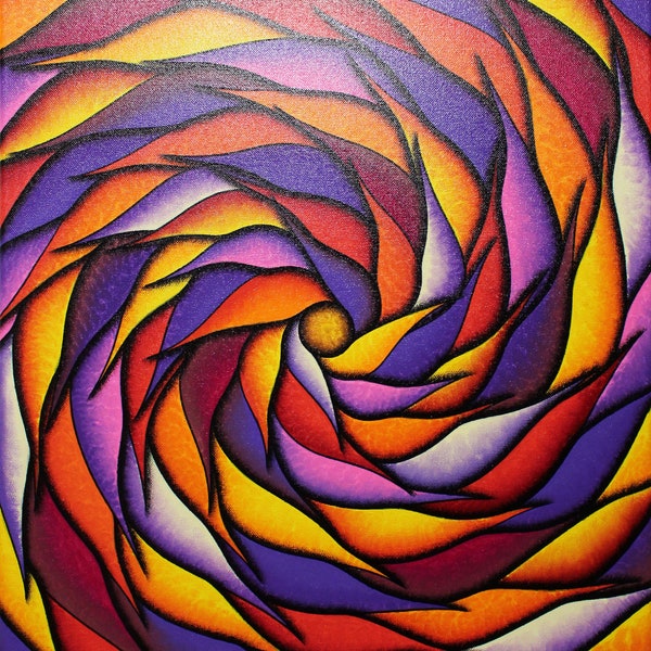 Peinture chatoyante abstraite de Spirale rougeoyante et violacée