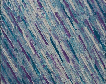 Abstract painting on canvas, White blue purple knife texture 20 x 50 cm