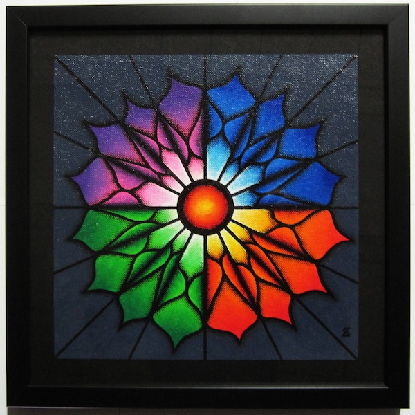 Tableau moderne à l'acrylique sur toile Fleur colorée