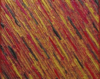 Peinture abstraite à l'acrylique Texture couteau dorée rouge iridescente