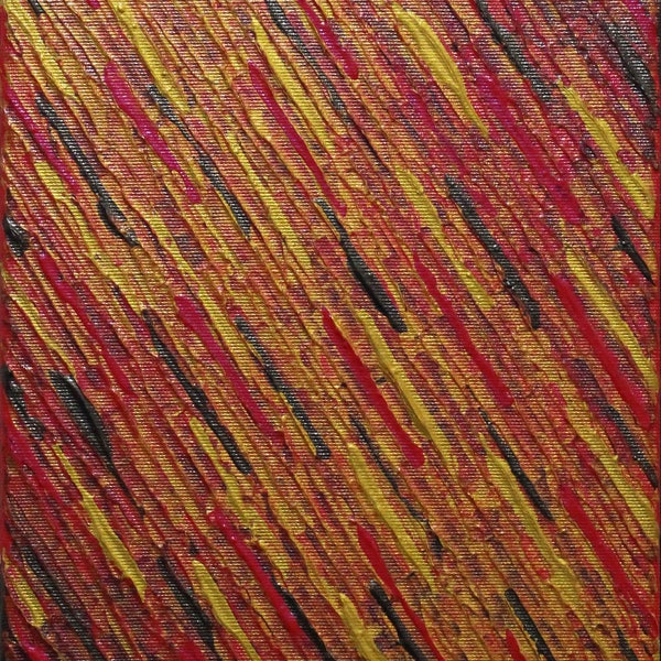 Peinture abstraite à l'acrylique Texture couteau dorée rouge iridescente