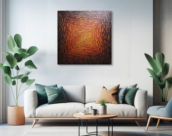 Large warm abstract painting | Large square glowing gradient 80 x 80 cm | Flamboyant contemporary art