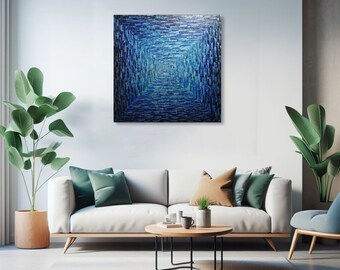 Silver blue abstract painting | Large square gradient silver blue 80 x 80 cm