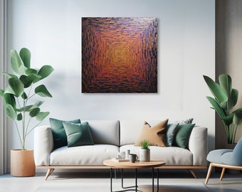 Large contemporary painting, interior decoration | Large square gradient gold orange pink iridescent 80 x 80 cm