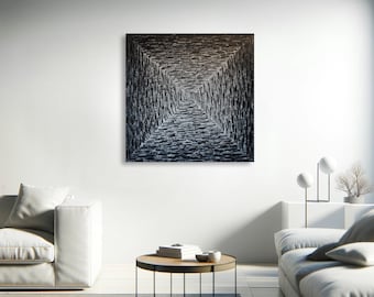 Black and white abstract painting | Large black and white square gradient 80 x 80 cm | Contemporary work on canvas