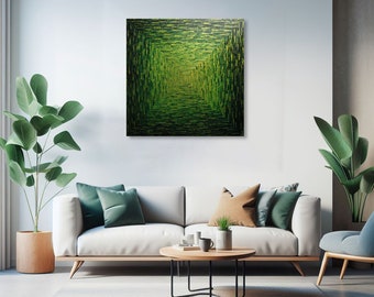 Contemporary green iridescent painting | Large green square gradient 80 x 80 cm | Abstract art on canvas
