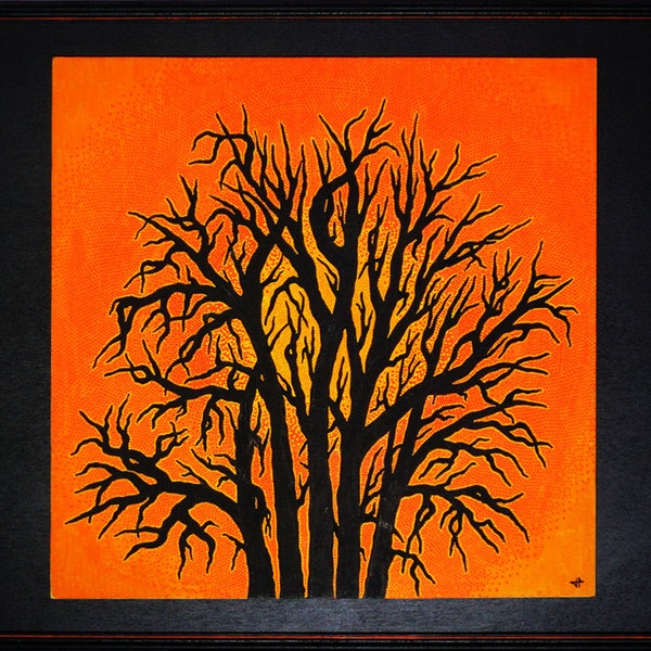 Tableau contemporain de silhouette d'arbre Coucher de soleil