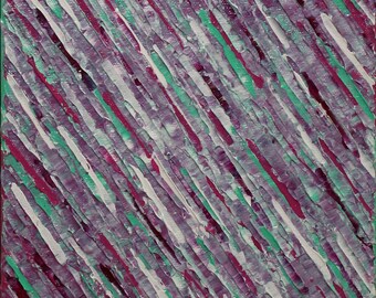 Designer painting on canvas Knife texture white green pink magenta 20 x 50 cm