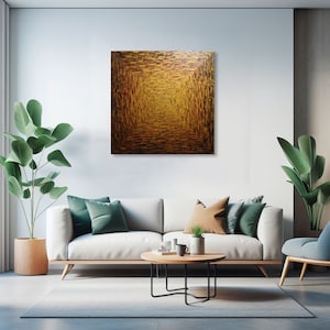 Gran cuadro dorado abstracto para decoración de interiores | Gran cuadrado dorado degradado 80 x 80 cm