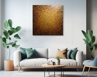 Large abstract golden painting for interior decoration | Large square gold gradient 80 x 80 cm