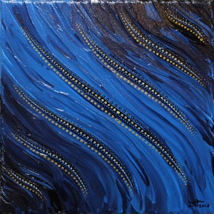 original artwork with blue fluid knife