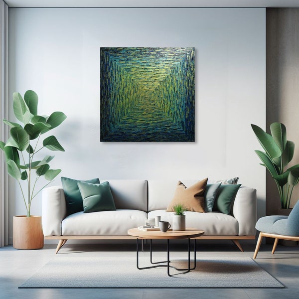 Large handmade painting | Large square gradient gold green blue iridescent 80 x 80 cm | Abstract art on canvas