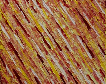 Peinture abstraite à l'acrylique sur toile Texture couteau blanc jaune rouge