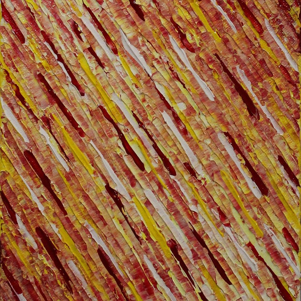 Peinture abstraite à l'acrylique sur toile Texture couteau blanc jaune rouge