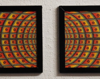 Contemporary geometric diptych painting Concentration