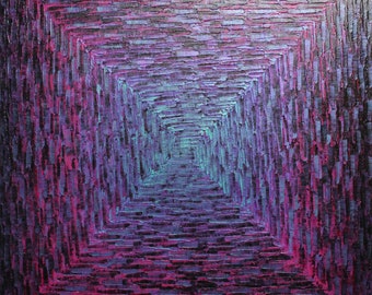 Designer decoration for interior | Large square gradient blue pink iridescent 80 x 80 cm | Painting on canvas